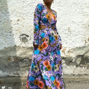 Afrm assi purple vintage floral xs